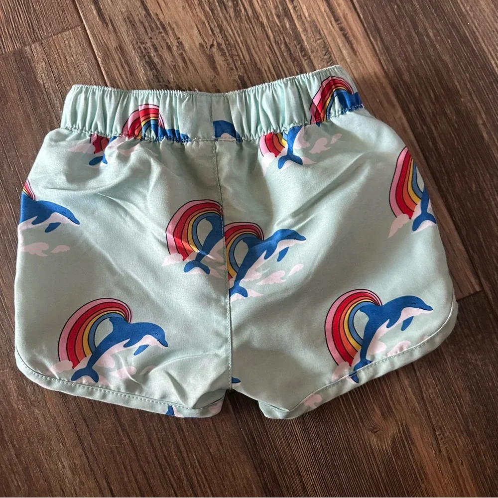 Hanna Andersson rainbow and dolphin swim trunks baby boy 6-12 mo 70 lined shorts